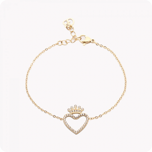 Bracciale in acciaio con cuore e corona