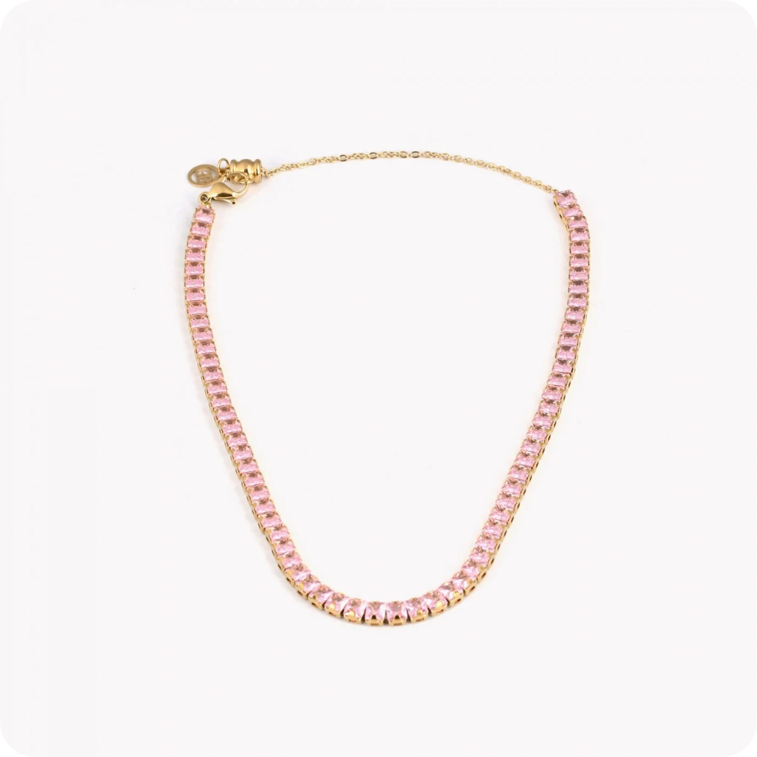 Collana con zirconi a forma quadrata colore: rosa