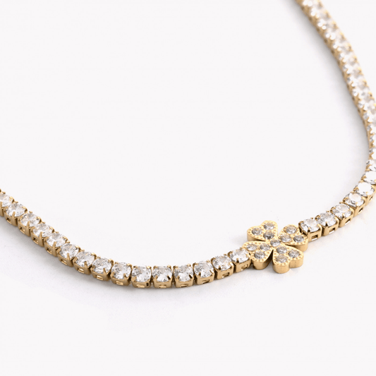 Collana zirconata in acciaio con quadrifoglio centrale - Filly Jewels