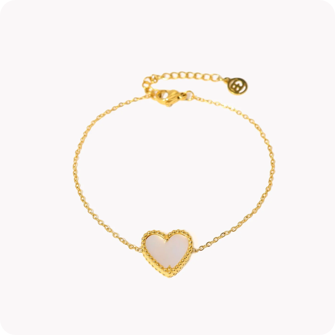 Bracciale in acciaio con cuore e madreperla